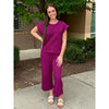 Lydia Textured High-Waisted Wide Leg Pants - Plum