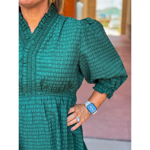Jennapher Ruffle Trim Textured Dress - Palm Green