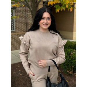 Vanessa Solid Sweater Set - Taupe