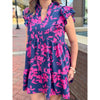 Laura Scallop Neck Floral Dress - Navy/Pink