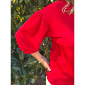 Vienna Peasant Sleeve Sweatshirt - Red