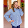 Liverpool Los Angeles Adjustable Sleeve Button Front Top - Blue/White Stripe