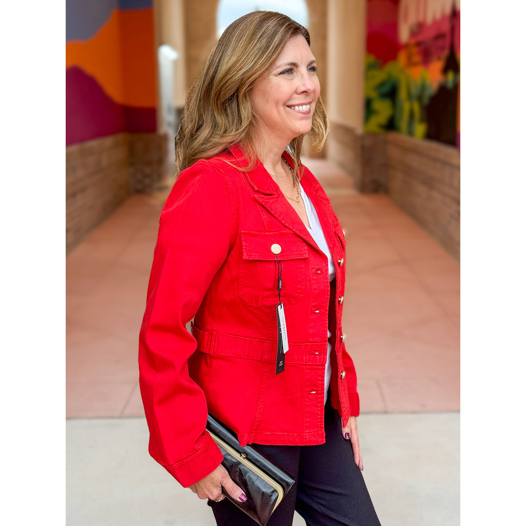 Liverpool Los Angeles Peplum Tab Detail Jacket - Fire Brick