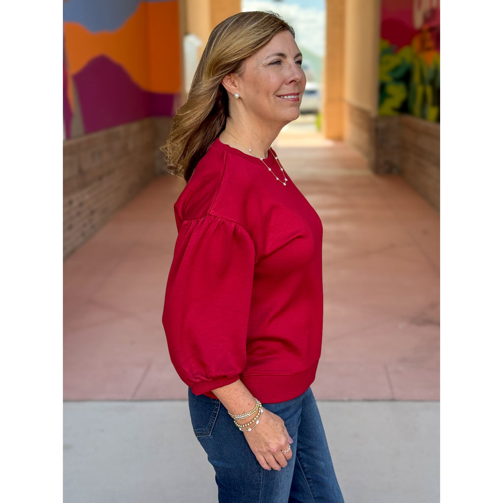 Vienna Peasant Sleeve Sweatshirt - Burgundy