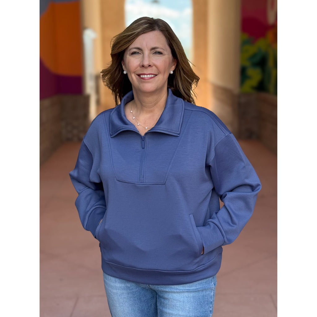 Georgina Scuba Half Zip Pullover - Blue Indigo