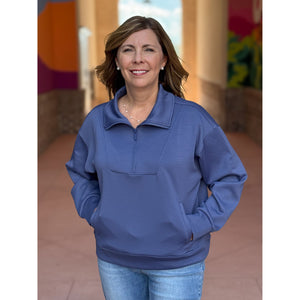 Georgina Scuba Half Zip Pullover - Blue Indigo