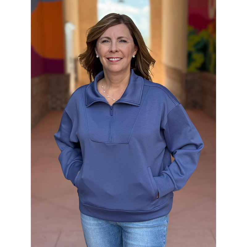 Georgina Scuba Half Zip Pullover - Blue Indigo