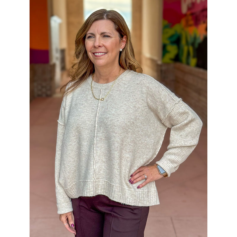 Dear John Ayat Crew Neck Long Sleeve Sweater- Pearl Cream