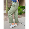 Democracy "Ab"solution Skyrise Relaxed Straight Leg Utility Pants Waist Tie - Forest Moss