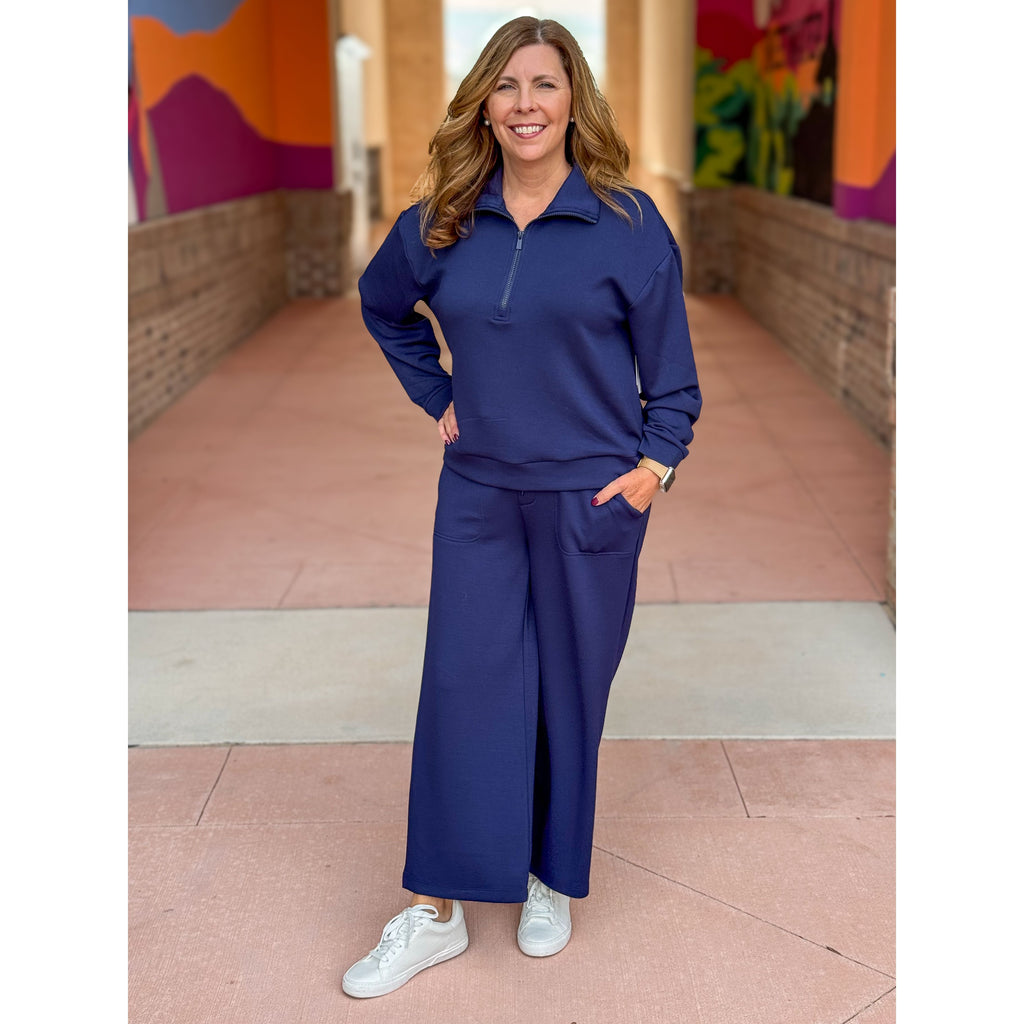 Liverpool Los Angeles Half Zip Popover Long Sleeve Top - Deep Midnight