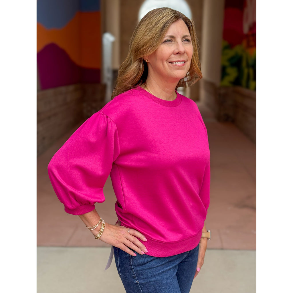Vienna Peasant Sleeve Sweatshirt - Magenta