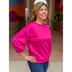 Vienna Peasant Sleeve Sweatshirt - Magenta