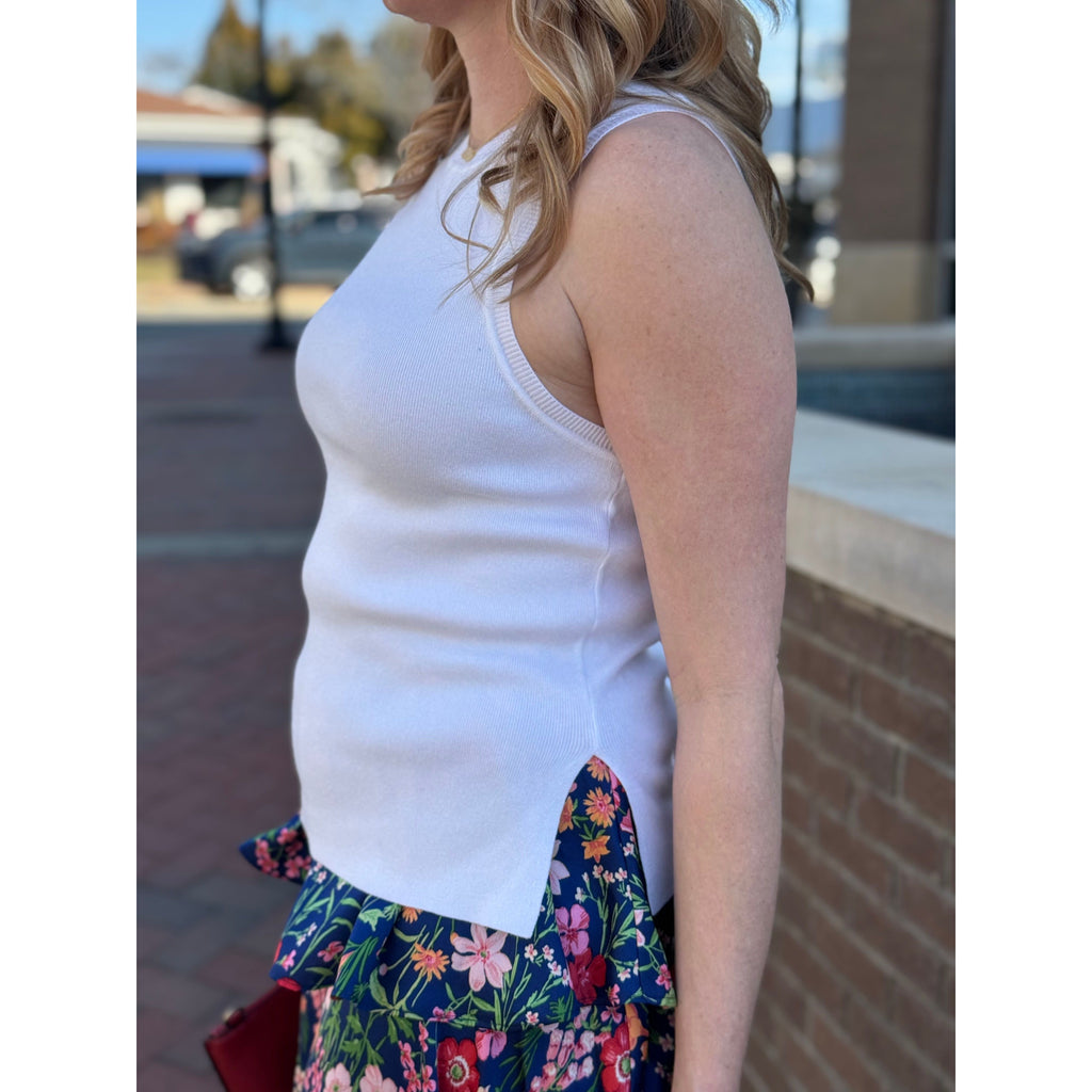 Stacie Knit Fitted Tank Top - Off White