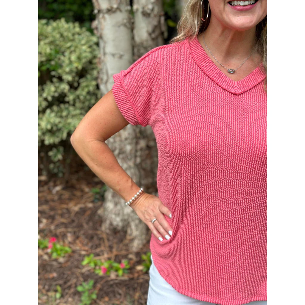 Marcy Solid Ribbed Top - Coral