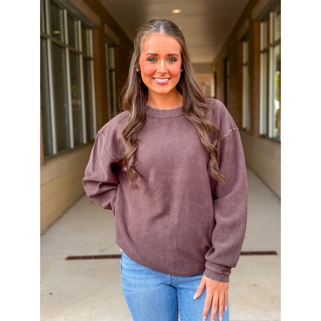 Calypso Essential Corded Crew Sweatshirt - Chocolate