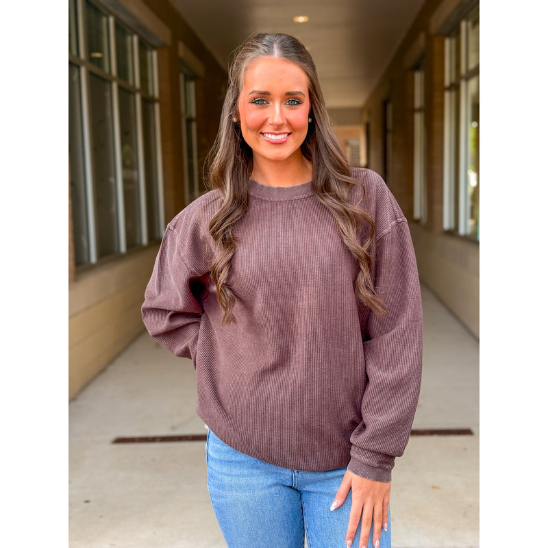 Calypso Essential Corded Crew Sweatshirt - Chocolate