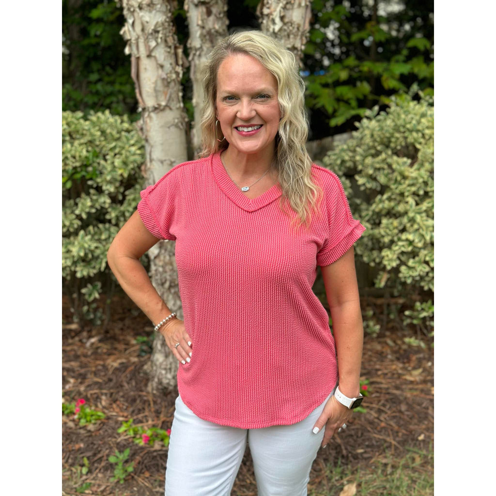 Marcy Solid Ribbed Top - Coral