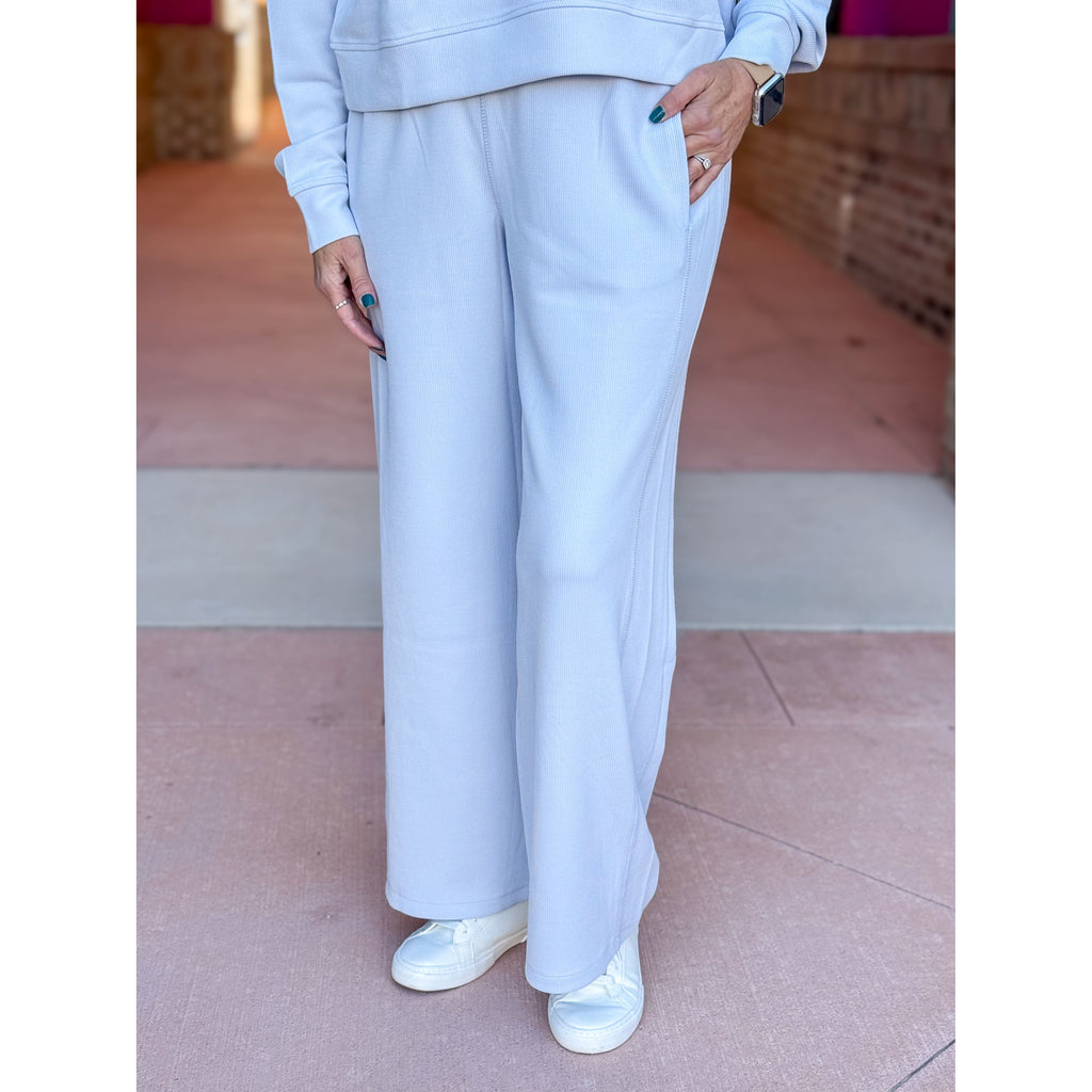 Monica Luxe Sand Wash Rib Wide-leg Pants - Halogen Blue