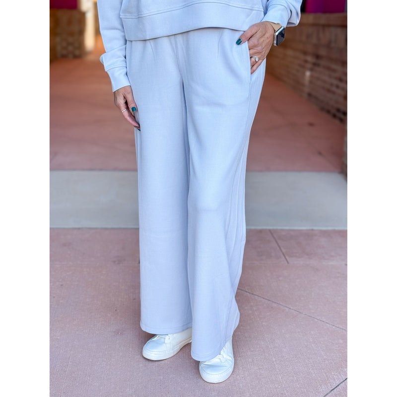 Monica Luxe Sand Wash Rib Wide-leg Pants - Halogen Blue