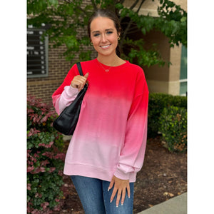 Calypso Essential Corded Crew Sweatshirt - Ombre Red/Pink