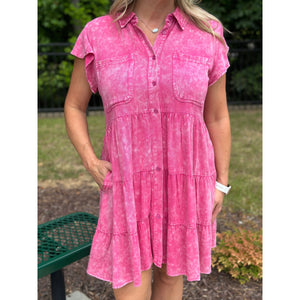 Bliss Solid Tiered Dress - New Pink