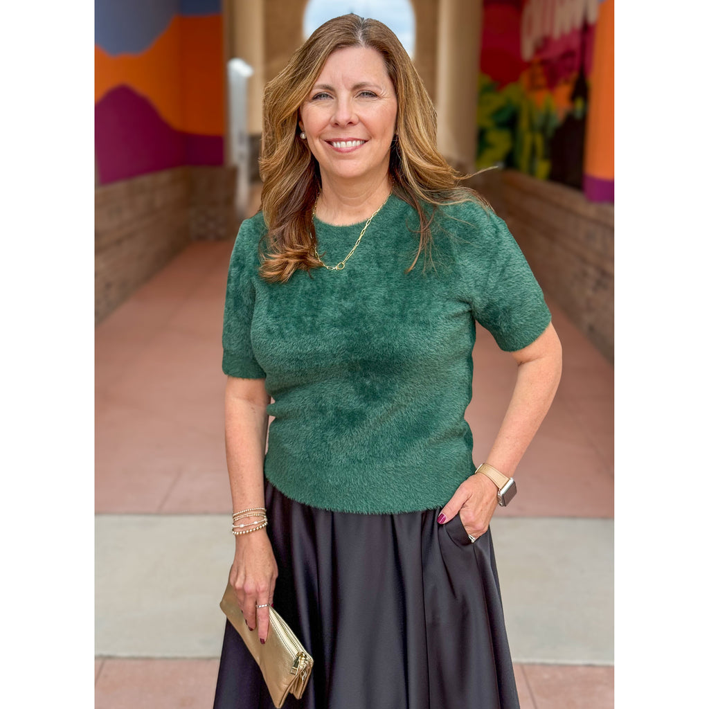 Dear John Susie Crew Neck Short Sleeve Sweater Top - Rainforest