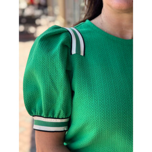 Ashland Solid Jersey Knit Puff Short Sleeve Top - Green