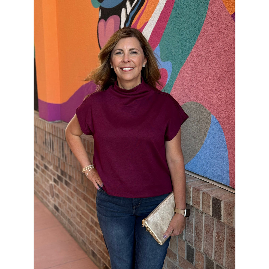 Shannon Mock Neck Knit Top - Ruby