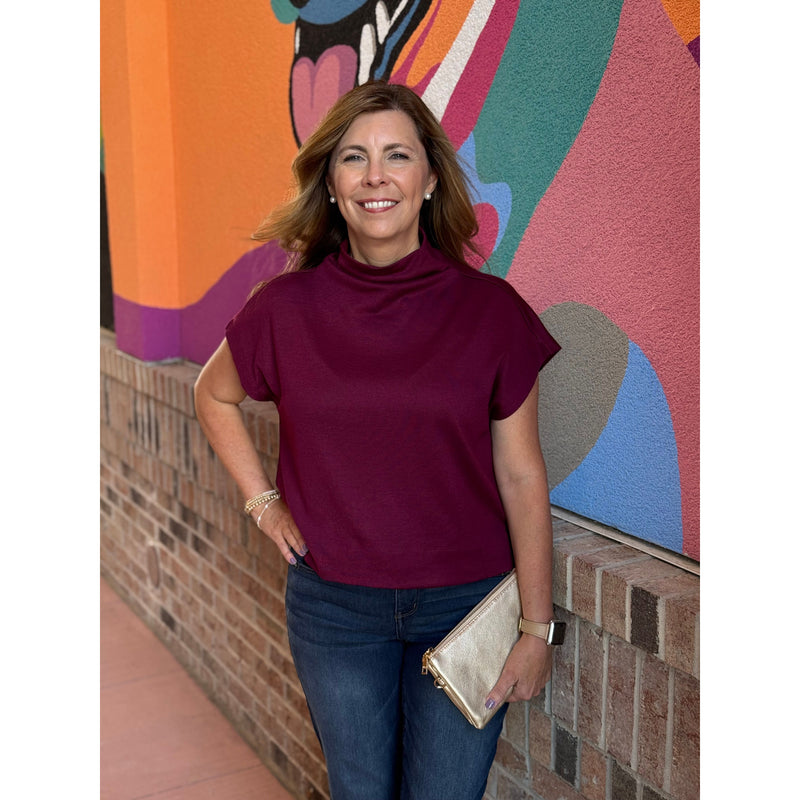 Shannon Mock Neck Knit Top - Ruby