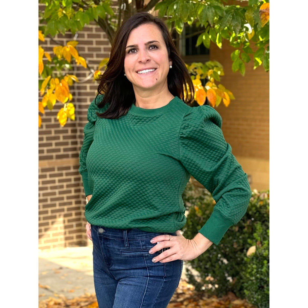 Evie Embossing Textured Sweatshirt - Hunter Green
