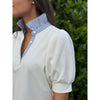 Laurel Striped Collar Puff Sleeve Polo Top - Off White