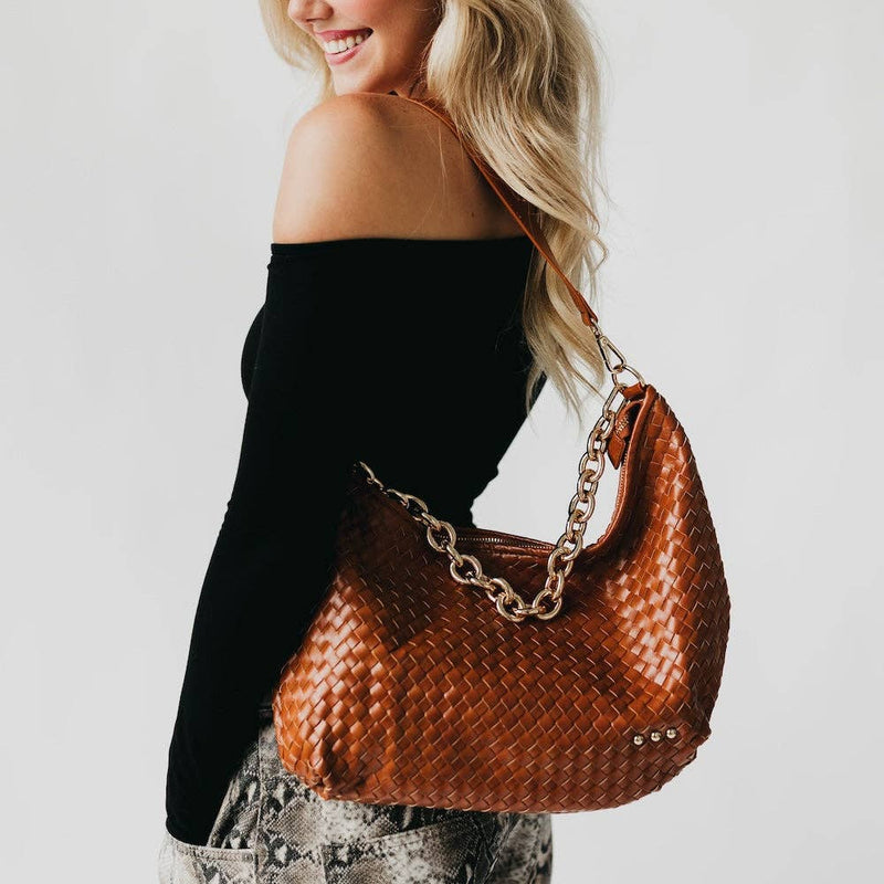 Sienna Slouchy Woven Shoulder Bag - Brown