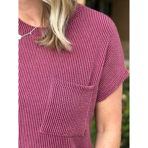 Jaiden Solid Ribbed Short Sleeve Top - Dark Wine