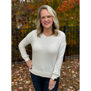 Rhonda Round Neck Hacci Brushed Long Sleeve Top - Oatmeal