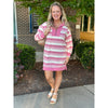 Arden Stripe Half Zip Up Dress - Pink