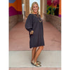 Leighton V-Neck Balloon Sleeve Dress with Leopard Detail - Black