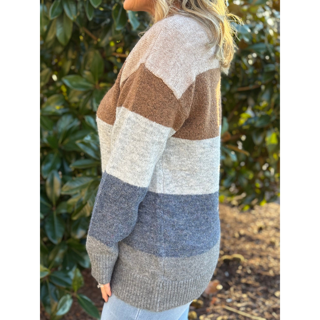 Bessie Wool Blend Color Block Sweater - Denim/Multi