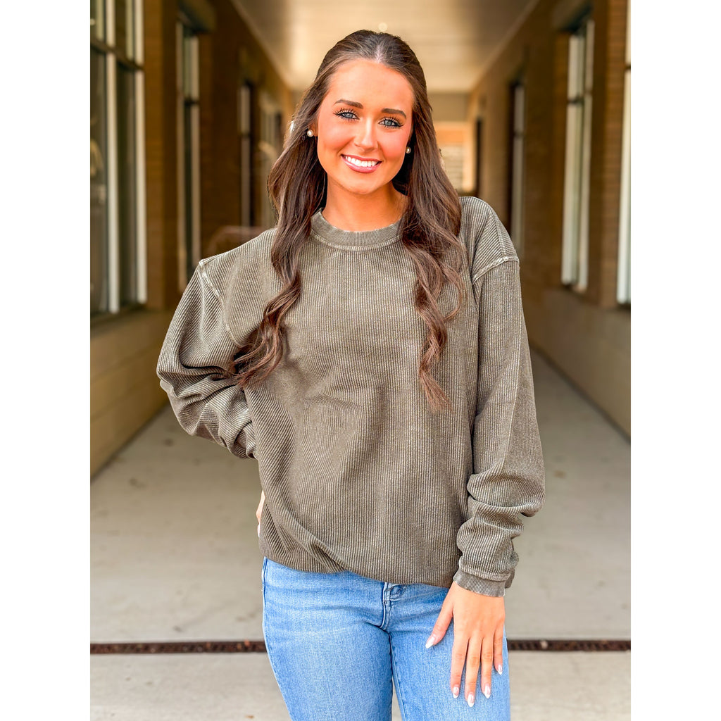 Calypso Essential Corded Crew Sweatshirt - Hunter Green