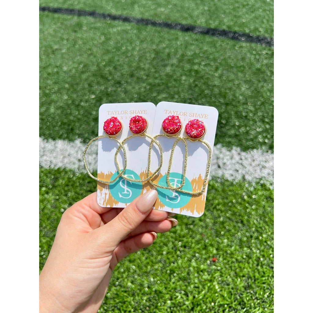 Taylor Shaye Gameday Glitter Round Top Hoops - Red
