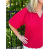 Mira Bubble Sleeve Seersucker Top - Red