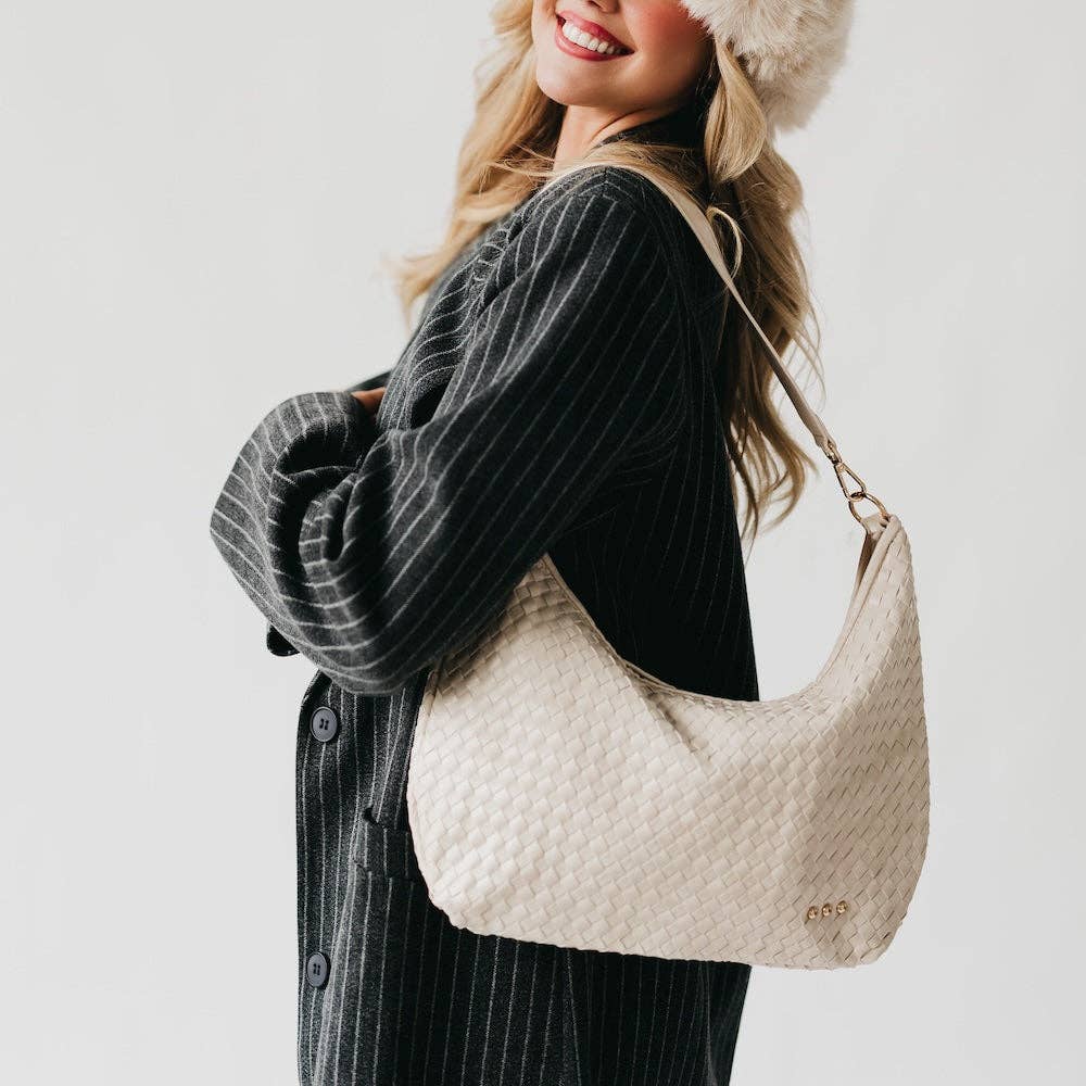 Sienna Slouchy Woven Shoulder Bag - Cream