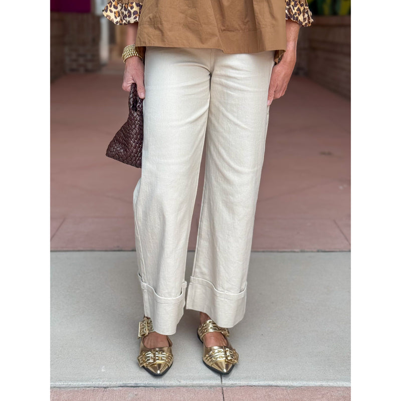 Aiden Solid Mid Rise Ankle Length Pants - Sand