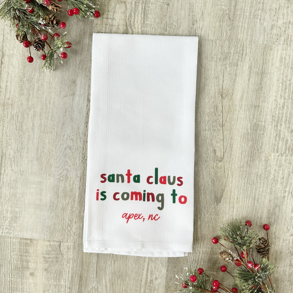 Santa Claus Is Coming to Merry Tones Tea Towel - Apex