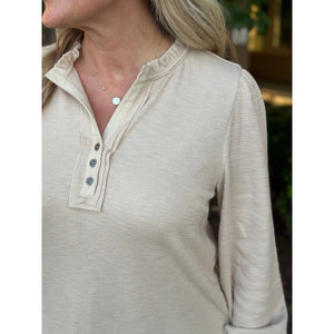 Nellie Ruffle Henley Top - Oatmeal