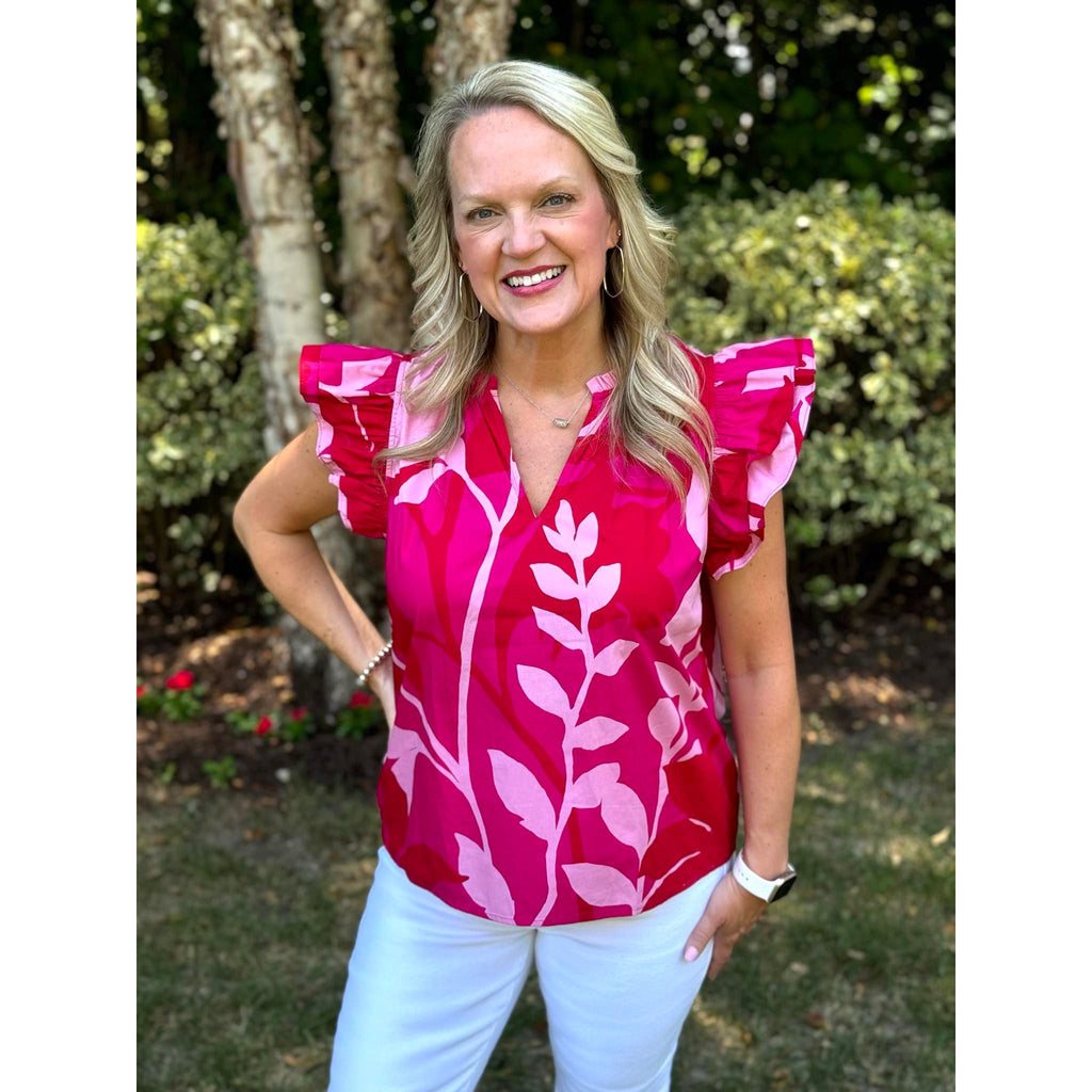 Mila Floral Ruffle Top - Magenta Cherry - FINAL SALE