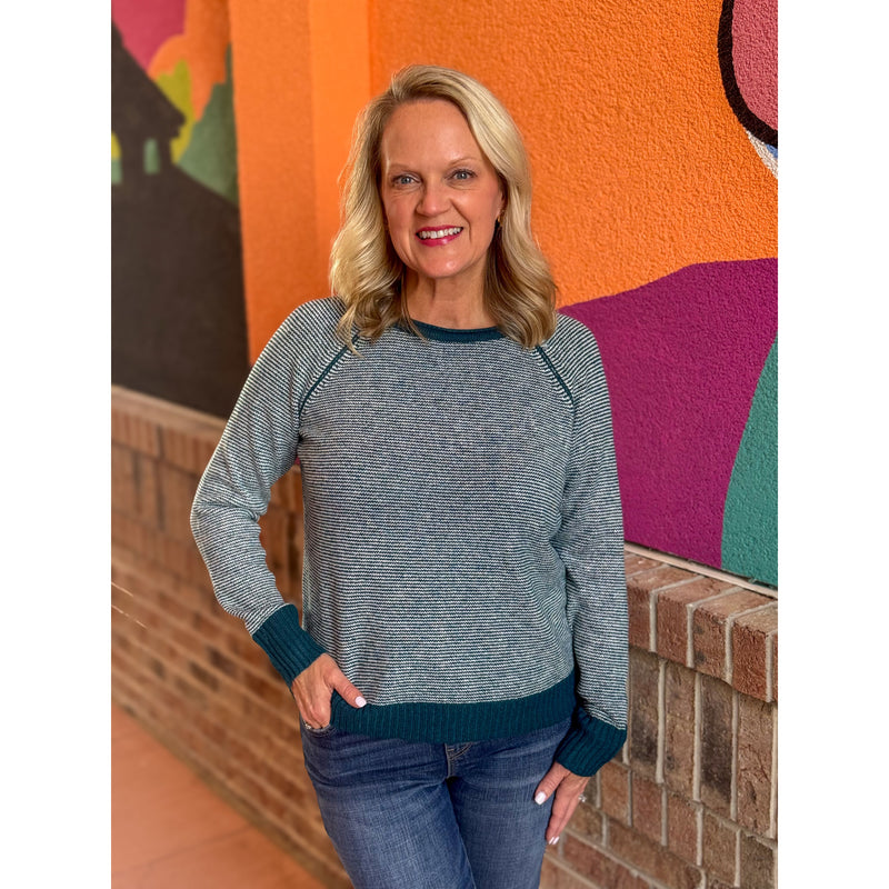 Laura Pinstriped Pullover Sweater - Teal