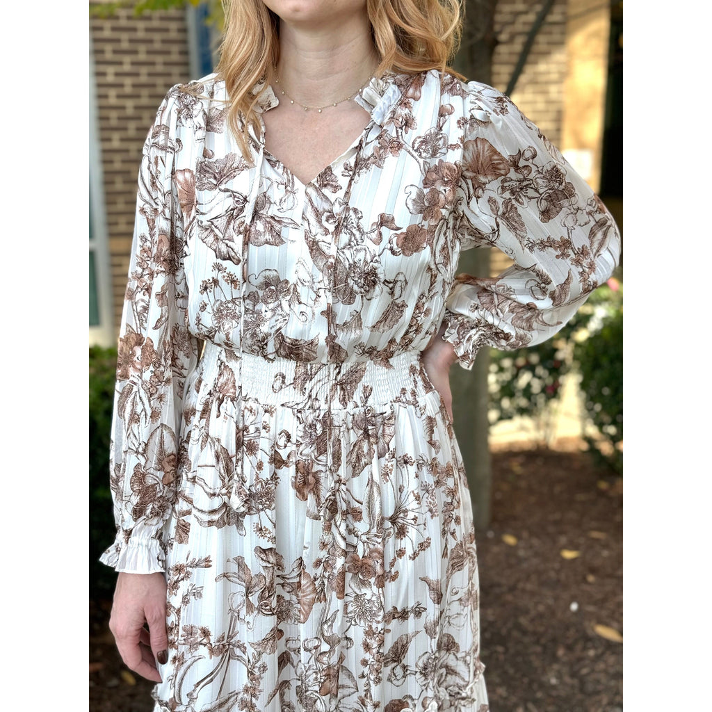 Robin Floral Print Midi Dress - Brown