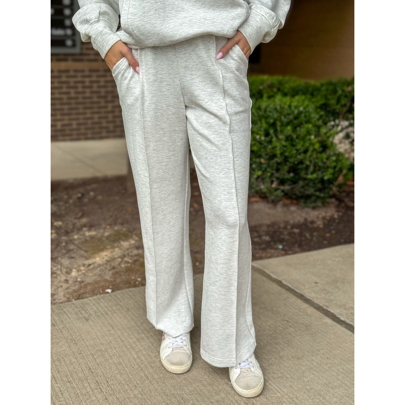 Marcella Modal Pintuck Straight Pant - Light Heather Grey