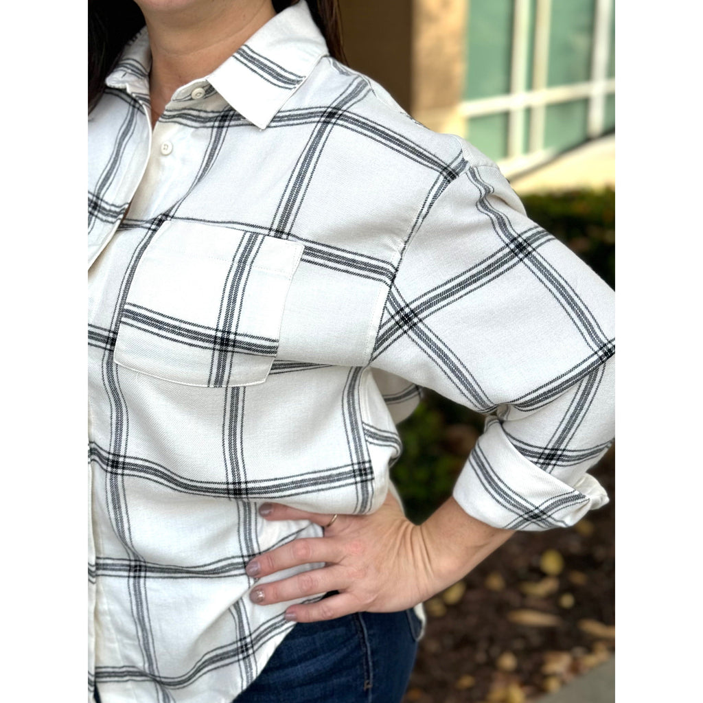 Z Supply River Plaid Button Up Top - Sea Salt