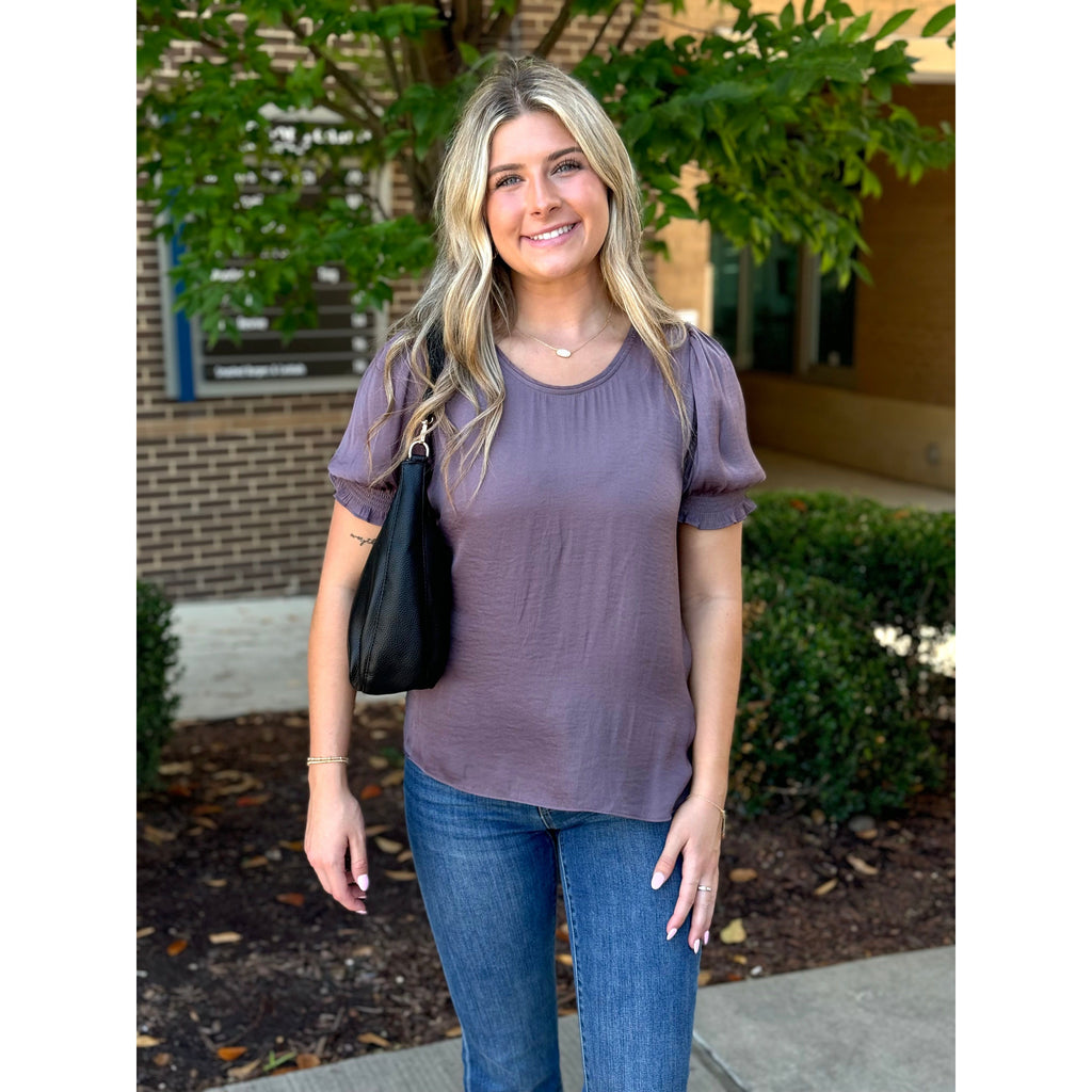 Kailey Cinched Short Sleeve Blouse - Muted Mauve